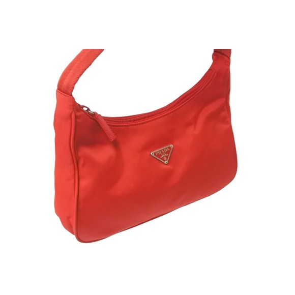 Prada Mini Handbag Hobo Triangle Logo Nylon Red - Picture 4 of 10
